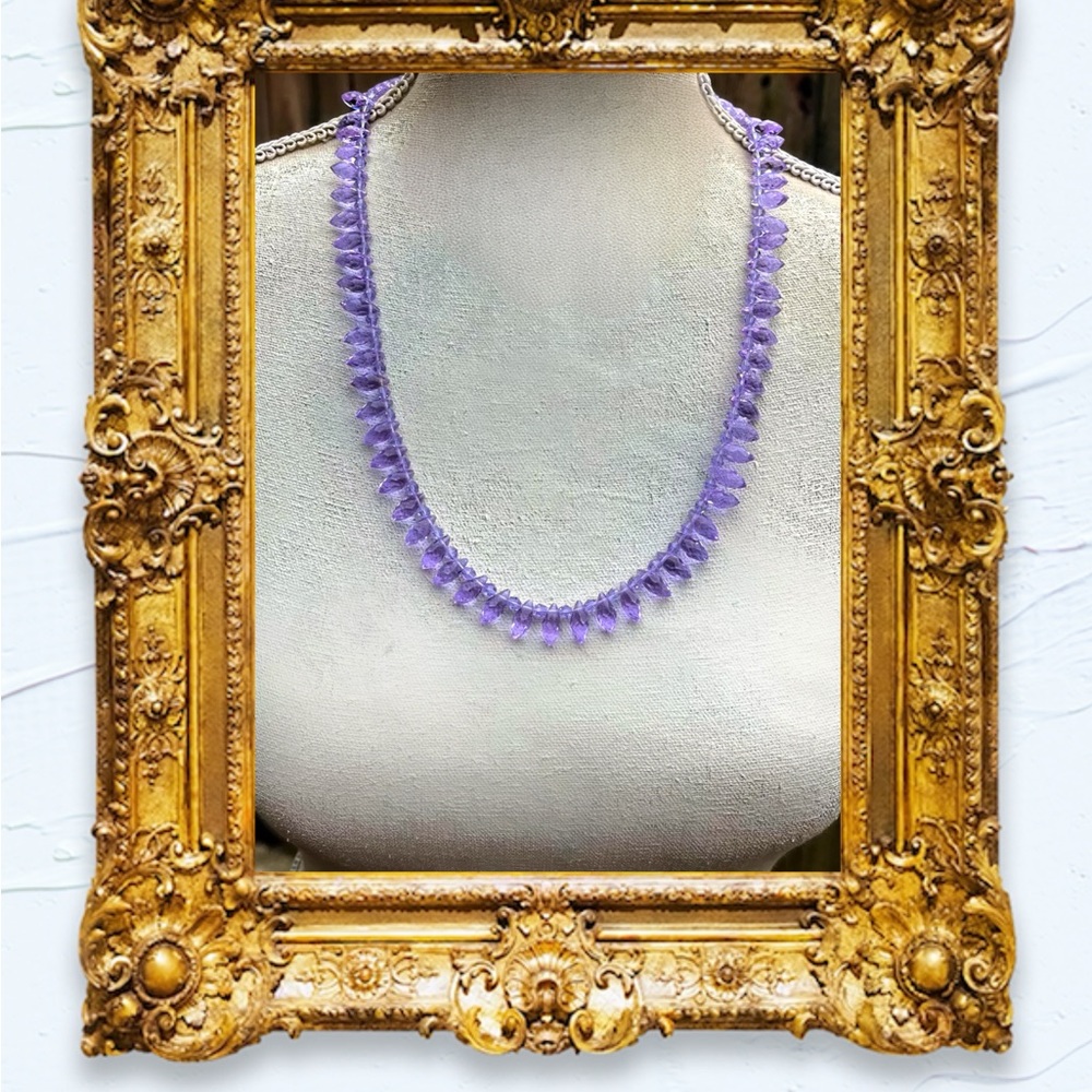 Beaded Necklace with Lavender Tear Drop Crystals; New Handmade Item